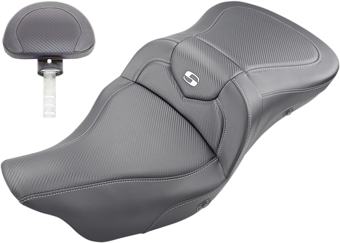 SADDLEMEN Heated Roadsofa™ Seat with Backrest for FL 2008-2024 - Carbon Fiber and SaddleHyde™ by SADDLEMEN Part 808-07B-185BRHC