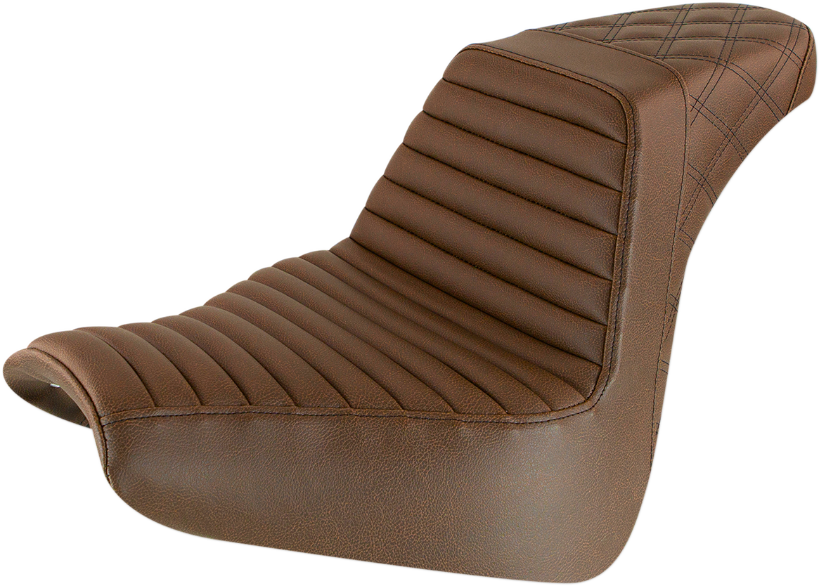 SADDLEMEN Step-Up Seat for Harley FXBR/S 2018-2020 - Brown with Tuck-n-Roll and Lattice Stitch, Part Number 818-31-176BR