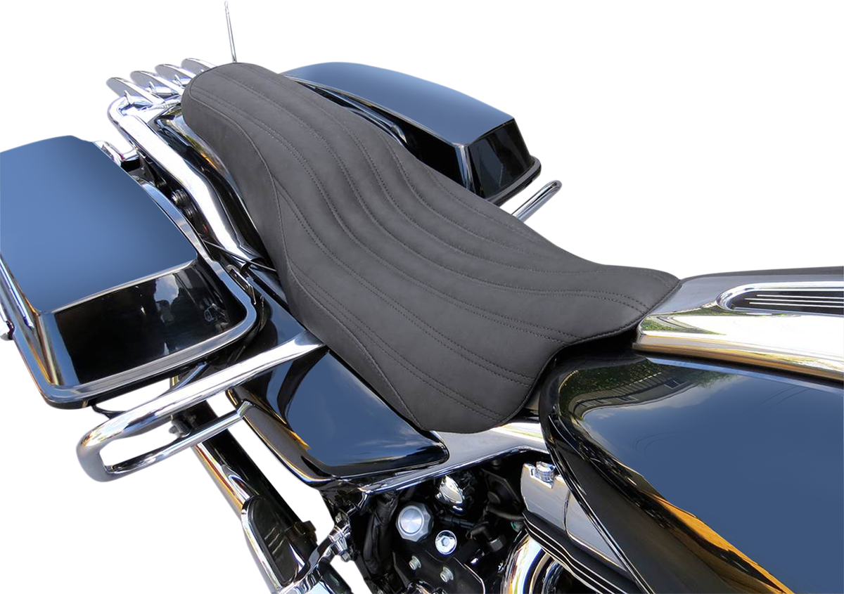 SADDLEMEN Knuckle 2-Up Seat - Black Ribbed for FLH/FLT 2008-2024 | Part 808-07B-047K