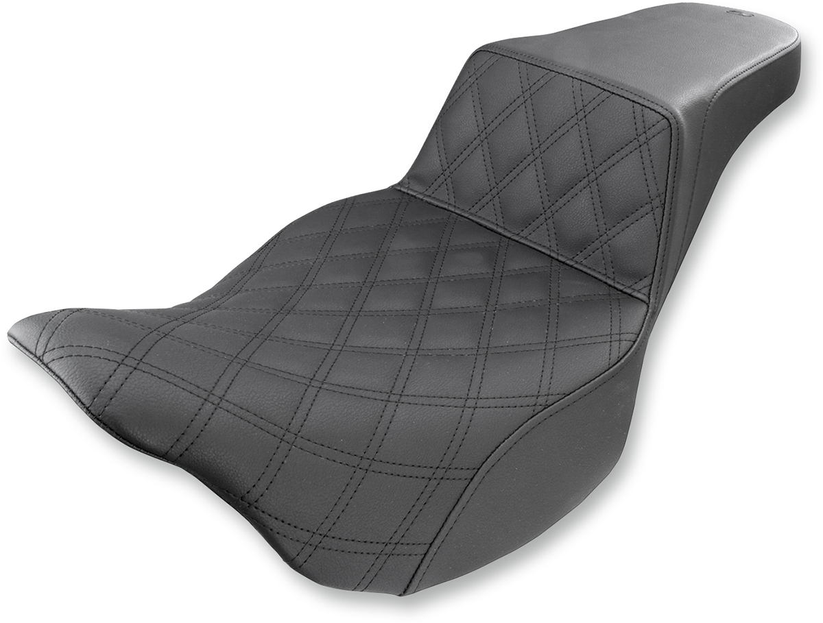 SADDLEMEN Step-Up Seat with Lattice Stitch for Harley FL 2008-2024 – Black, Part 808-07B-172