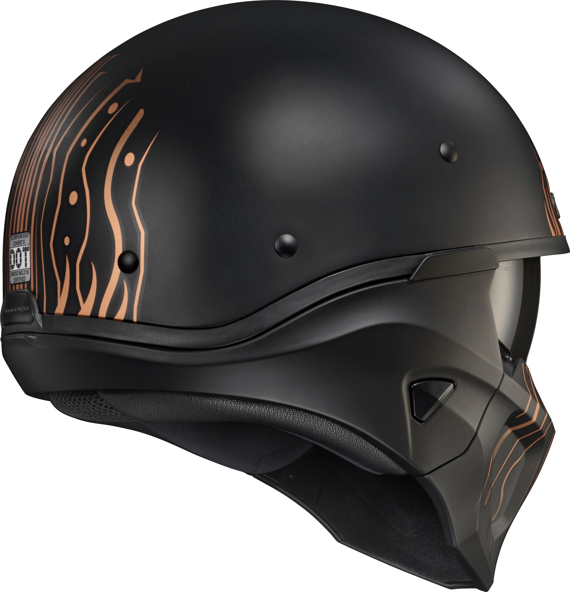 Scorpion EXO Covert X Open Face Helmet Tribe Matte Black and Copper (Part #COX-2114)