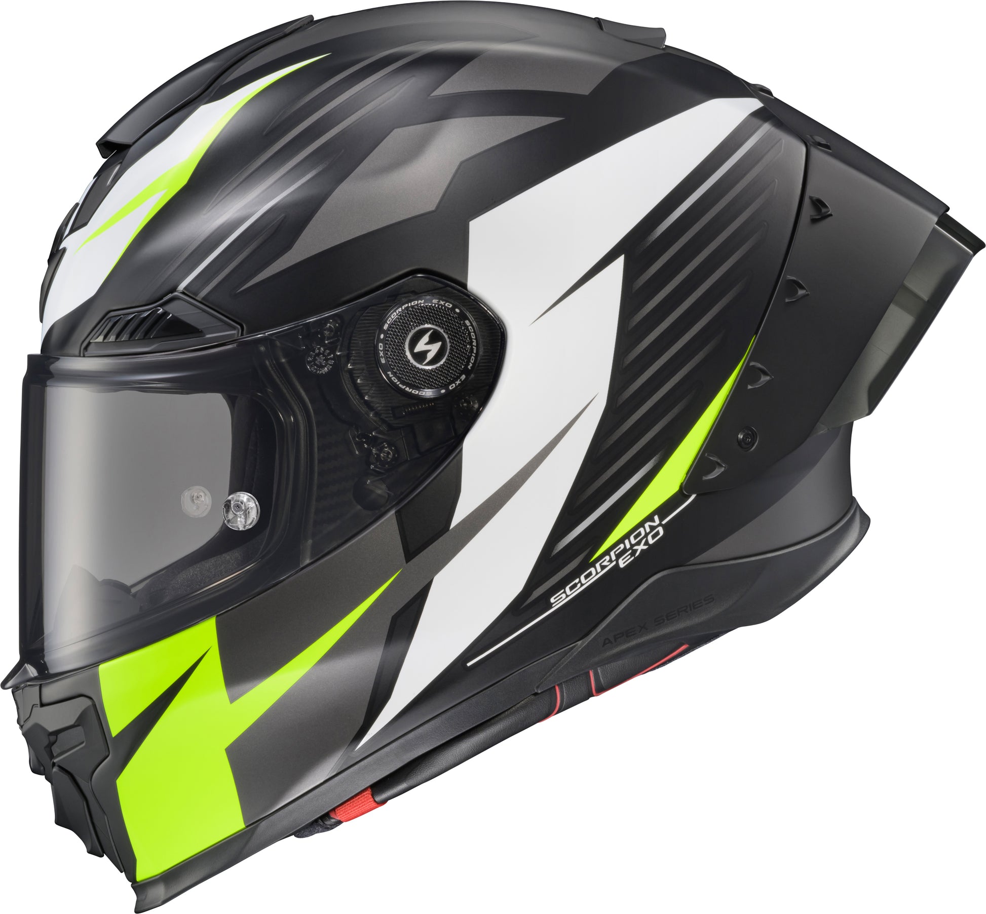 Scorpion EXO War-3116 Apex Exo Warp Full Face Helmet with Dilithium Black, White, and Hi-Vis XL