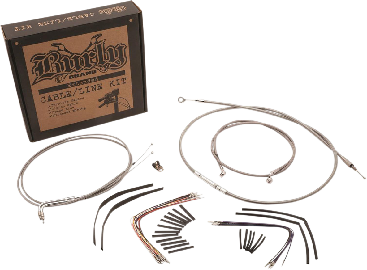 BURLY BRAND Complete Stainless Braided Handlebar Cable/Brake Line Kit - 16" Ape Hangers - '11-'14 Softail B30-1128