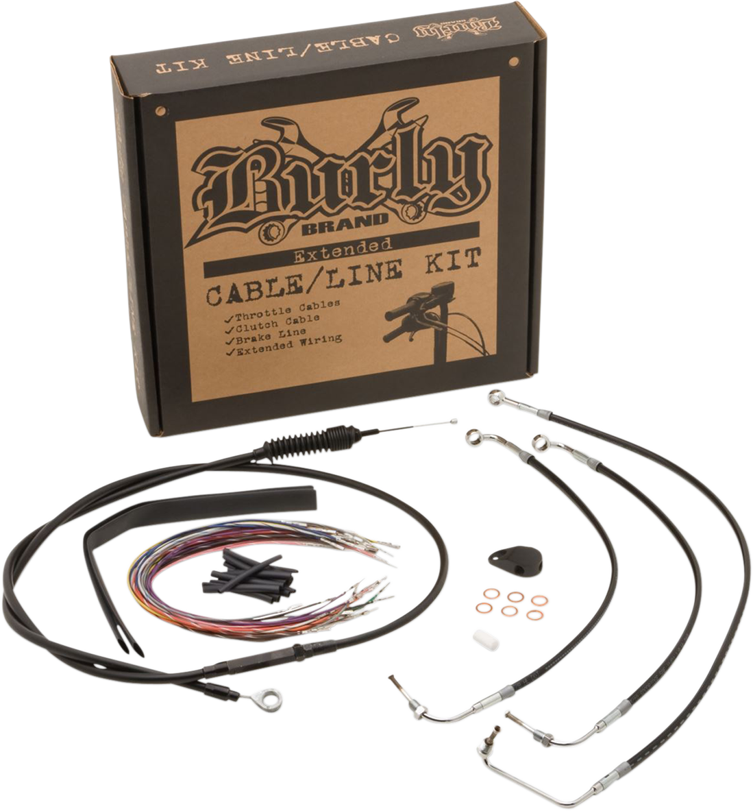 BURLY BRAND Complete Black Vinyl Handlebar Cable/Line Kit for Ape Hangers - ABS - '17-'20 FLH