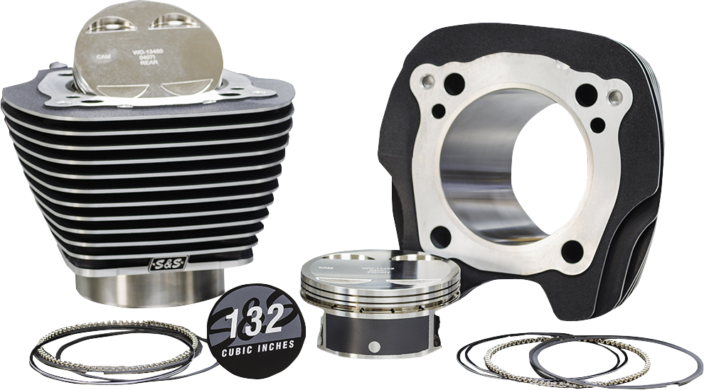 S&S Cycle 132" Big Bore Cylinder Kit for 114"/117" Engines - M8 910-0847, Black Granite with Highlighted Fins