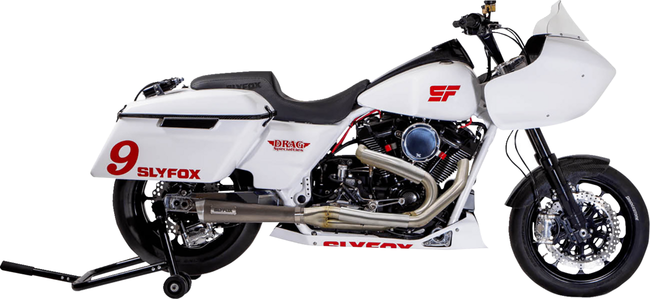 SLYFOX Stainless Steel 2-Into-1 Full Exhaust System SF1F3T with Titanium Muffler and Race Baffle