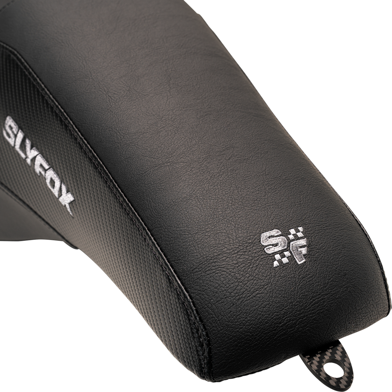 SLYFOX Drifter Seat - Gray Logo with Smooth Vinyl, Carbon Fiber Sides, and Tall Driver Support for Ford F-150 '97-'07 (Part #0801-1613)