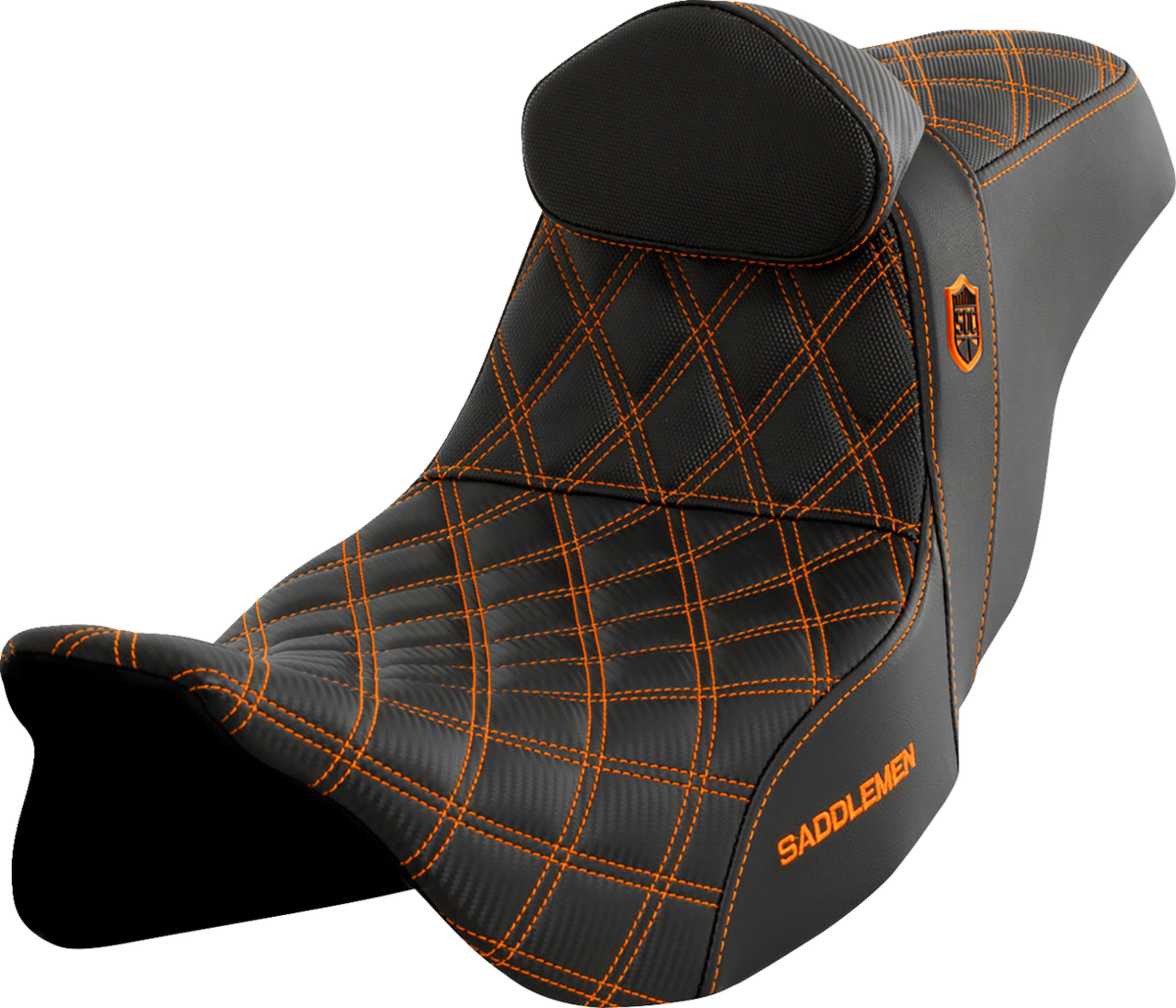 Saddlemen Pro Series SDC Performance Seat with Backrest, Orange Stitch for Harley-Davidson FLH/FLT 2008-2025 - SC80807ORART