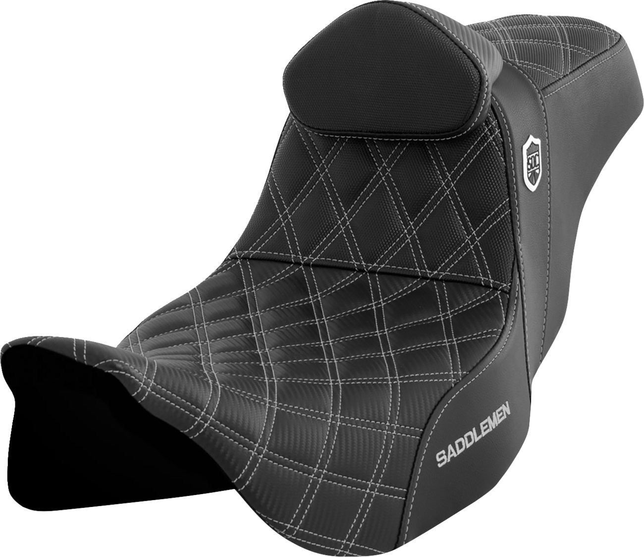 Saddlem men Pro Series SDC Performance Seat with Backrest for Harley FLH/FLT 2008-2023, Silver Stitch - Part SC80807SILRT