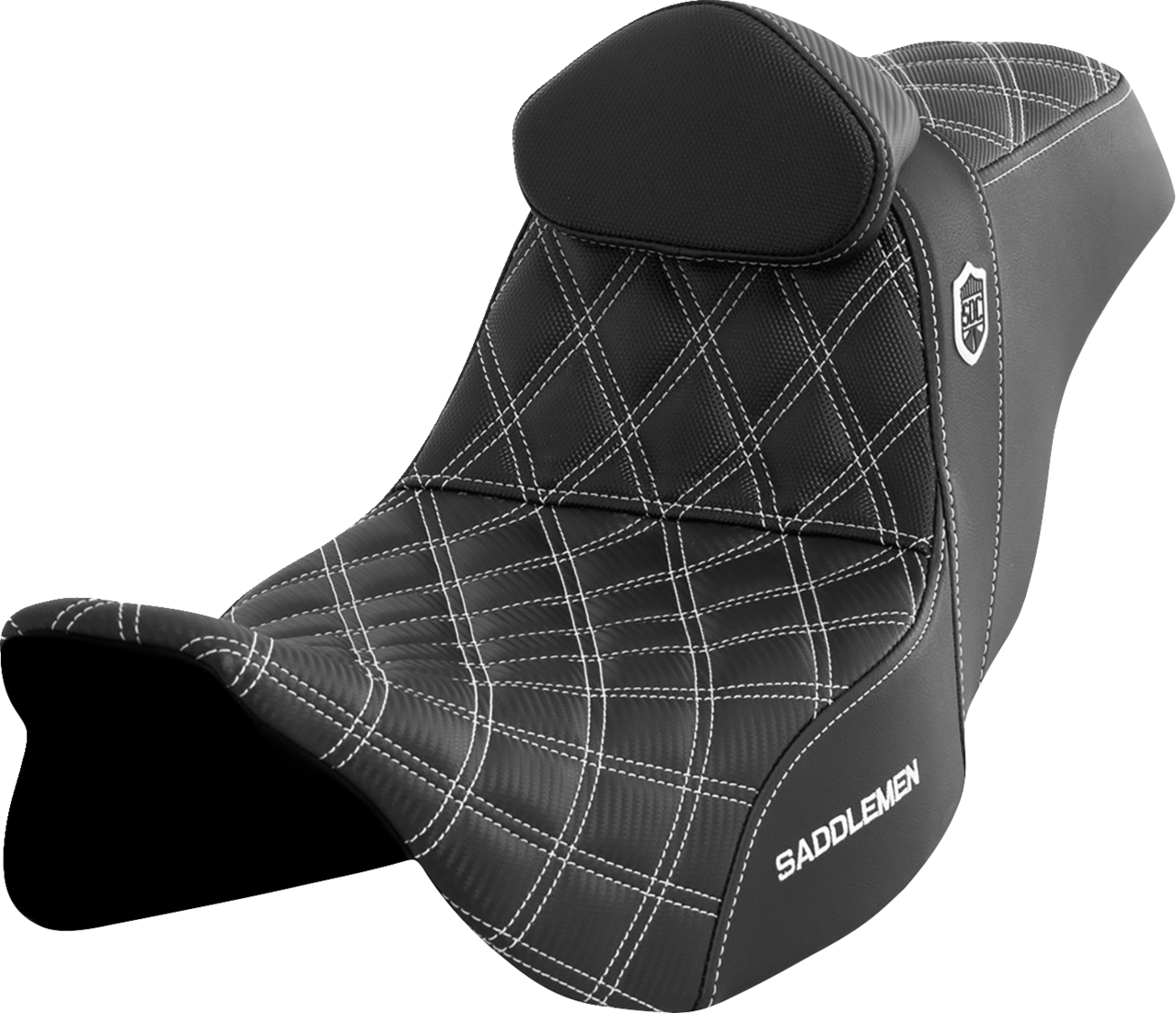 SADDLEMEN Pro Series SDC Performance Seat with Backrest for Harley FLH/FLT 2008-2023, White Stitch - Model SC80807WHIRT