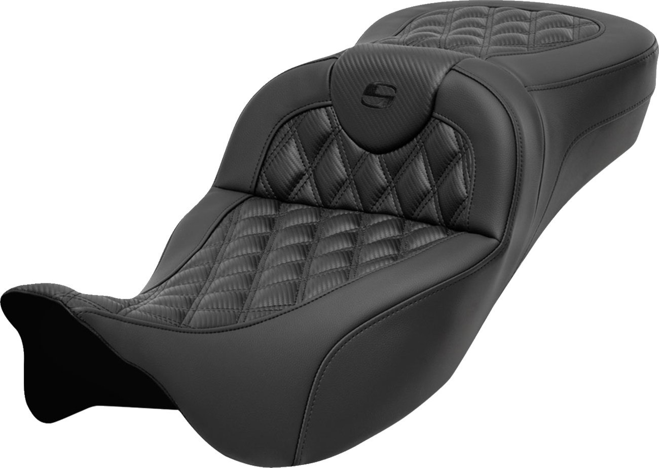 SADDLEMEN Roadsofa™ Extended Reach Seat with Lattice Stitch and Carbon Fiber for FL '08-'24 (Part No. 808-07B-20700)