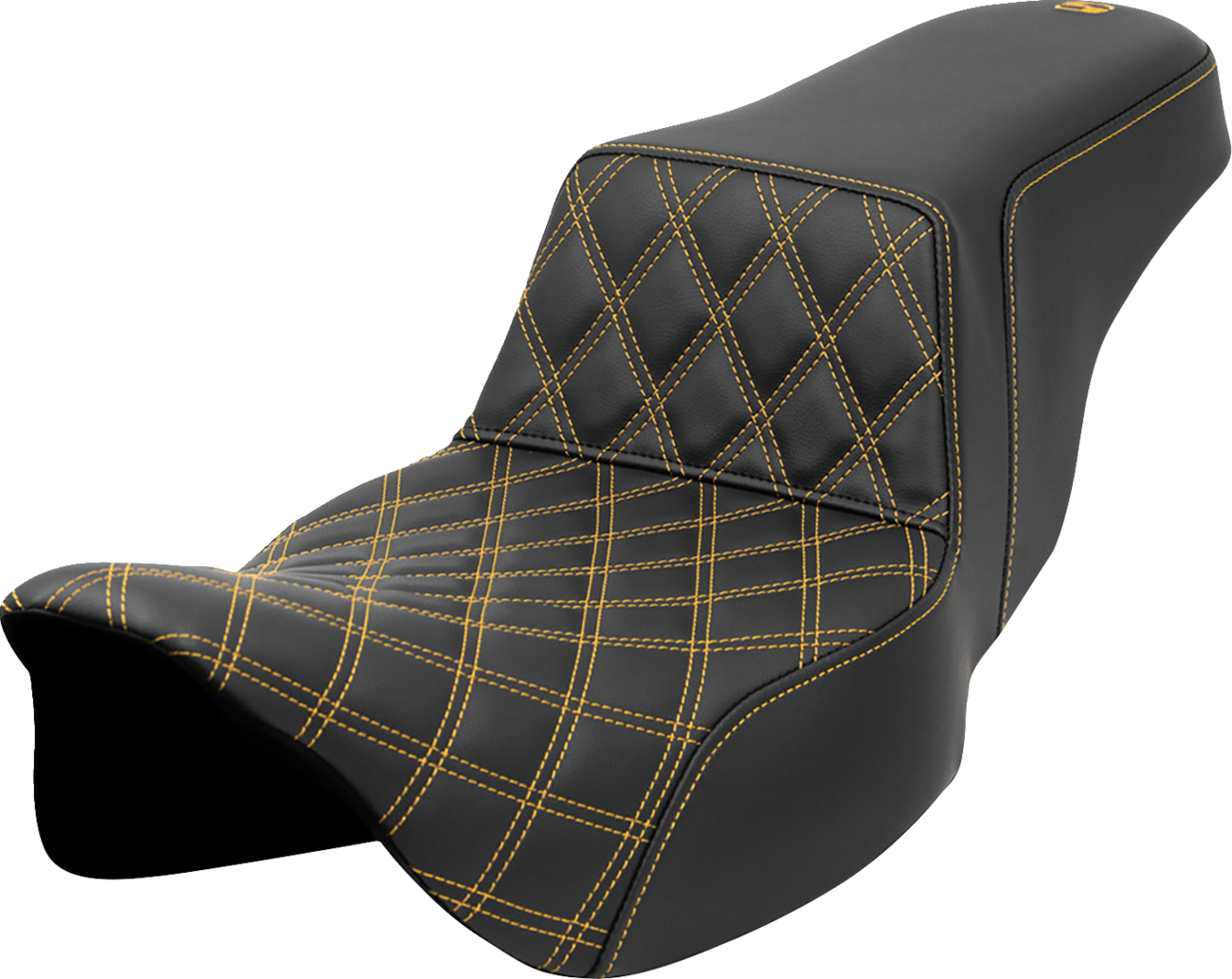 SADDLEMEN Step-Up Front Seat with Lattice Stitch - Gold Thread for FLH/FLT 2008-2023, Part 808-07E-17207