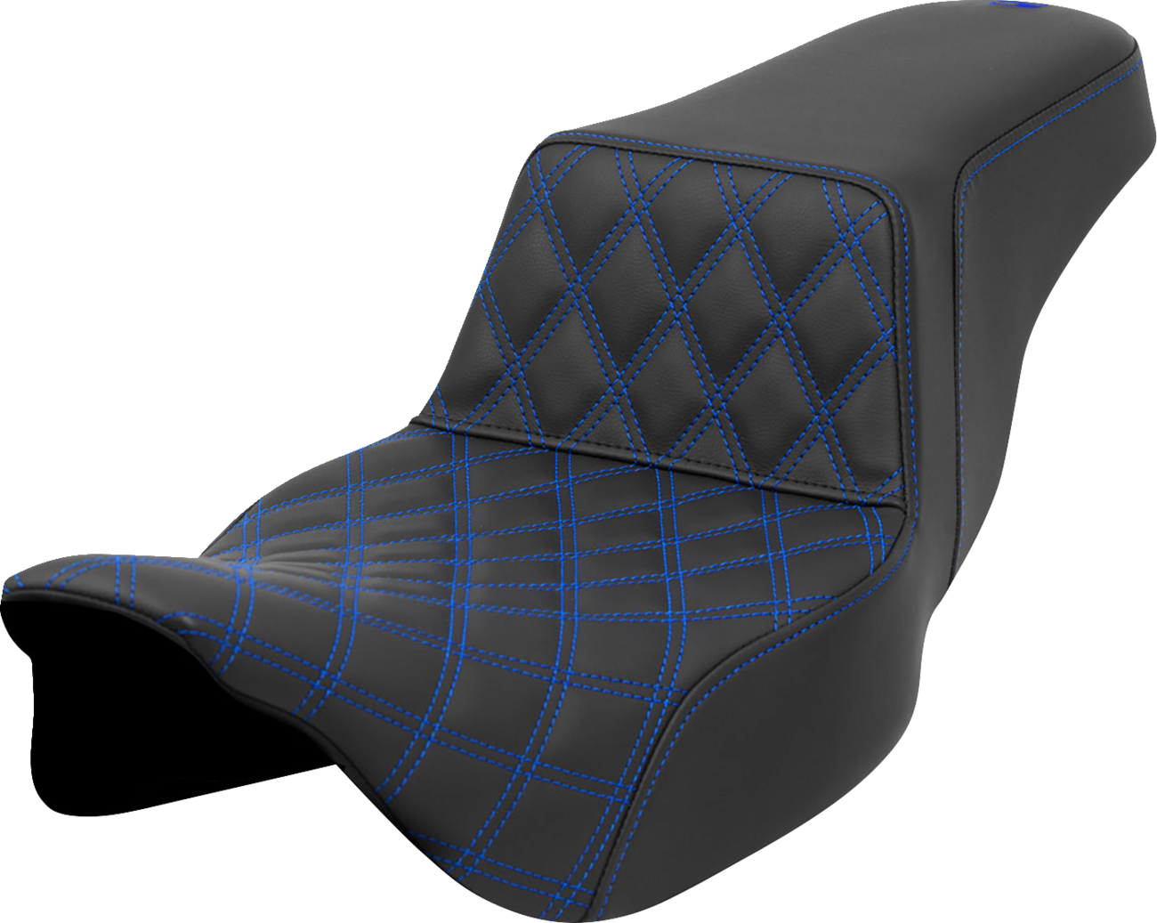 SADDLEMEN Step-Up Front Seat with Lattice Stitch - Blue Stitch - Extended Reach for FLH/FLT 2008-2023 Part 808-07E-17201