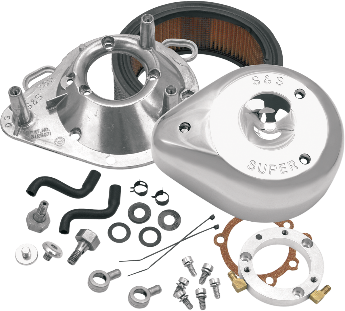 S&S Cycle Teardrop Air Cleaner Kit - Chrome (Part #17-0450) for OEM and Performance Harley-Davidson Carburetors