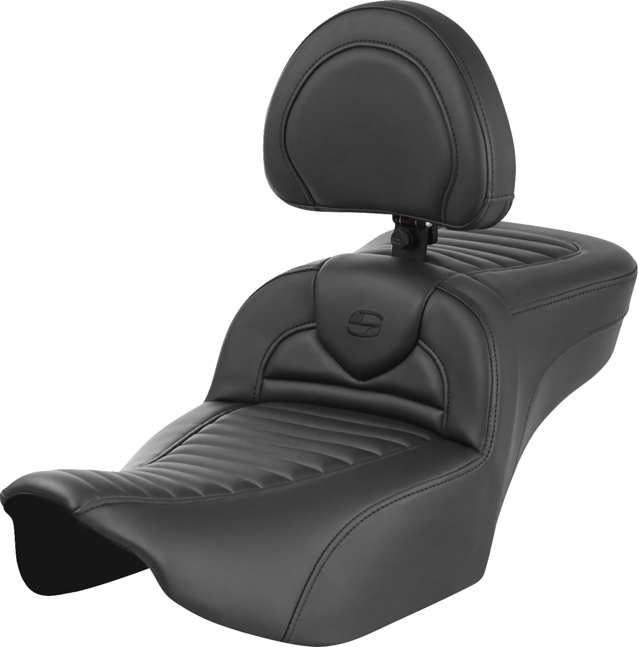 SADDLEMEN Roadsofa™ Extended Reach Seat with Backrest for FLTR/FLHX 2023-2024 – Tuck-n-Roll Style, Saddlehyde Cover