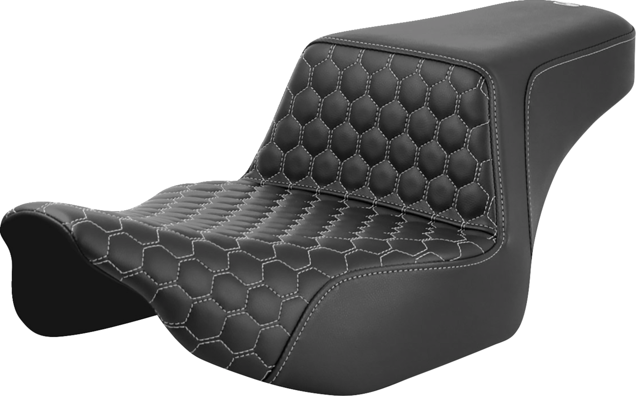 SADDLEMEN Step-Up Extended Reach Front Honeycomb Seat for FL '23-'24 - Silver Stitch (Part# 823-07-17805)