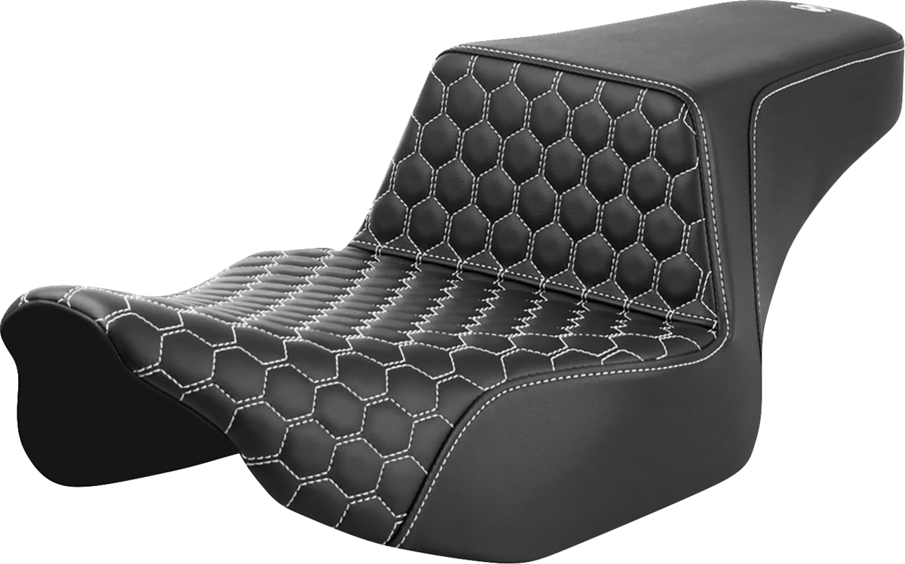 SADDLEMEN Step-Up Extended Reach Front Honeycomb Seat for FL '23-'24 - White Stitch | Part 823-07-17806