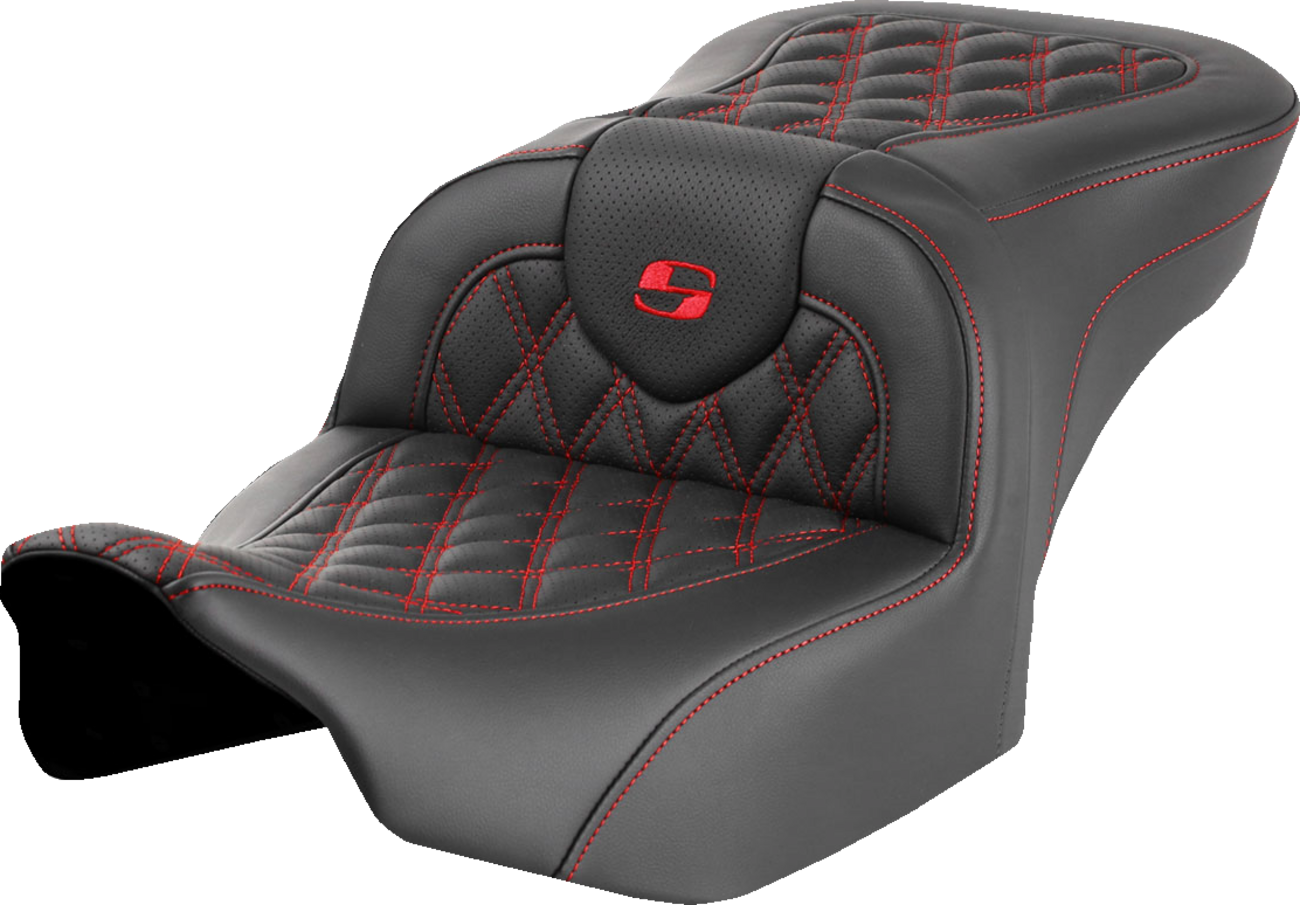 SADDLEMEN Roadsofa™ Seat for FLTR/FLHX 2023-2024 – Red Lattice Stitch with SaddleGel™ and Ventilated Leather