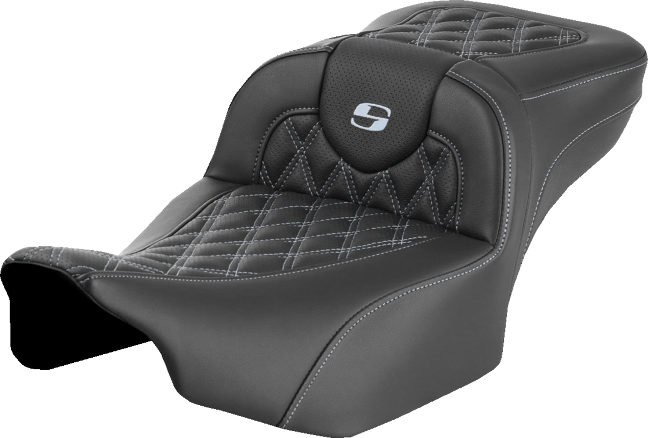 SADDLEMEN Roadsofa™ Extended Reach Seat for FLTR/FLHX 2023-2024 with Lattice Silver Stitch - Part #823-07-18405