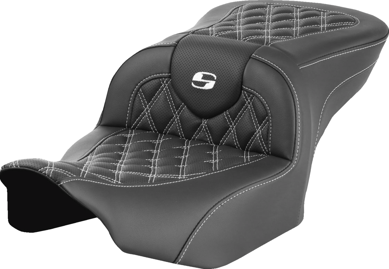 SADDLEMEN RoadSofa™ Seat for FLTR/FLHX 2023-2024 – White Stitch, Lattice Design, Without Backrest – Part Number 823-07-18206