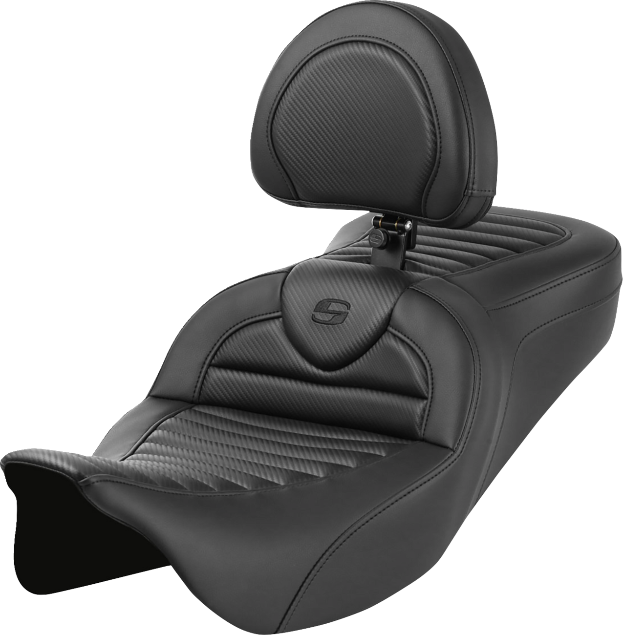 SADDLEMEN Roadsofa™ Seat with Backrest Tuck-n-Roll Carbon Fiber for FL 2008-2023 - Part 808-07B-204B0