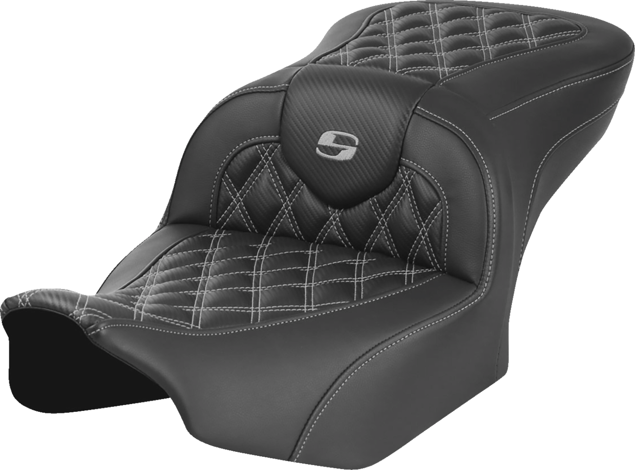 SADDLEMEN RoadSofa™ Seat for FLTR/FLHX 2023-2024 – Carbon Fiber with Lattice Stitch and Gray Accents