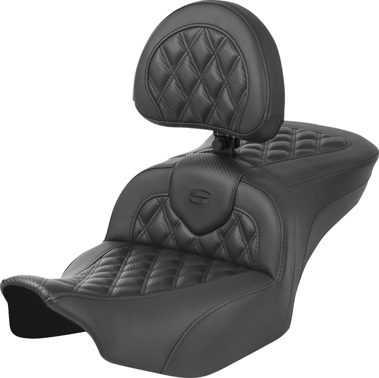 SADDLEMEN RoadSofa™ Seat with Backrest for FLTR/FLHX 2023-2024 – Carbon Fiber, Lattice Stitch, Part 823-07-206B0