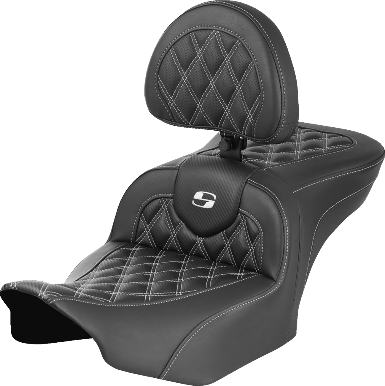 SADDLEMEN RoadSofa™ Seat with Backrest for FLTR/FLHX '23-'24 – Carbon Fiber, White Stitch, Part 823-07-206B6