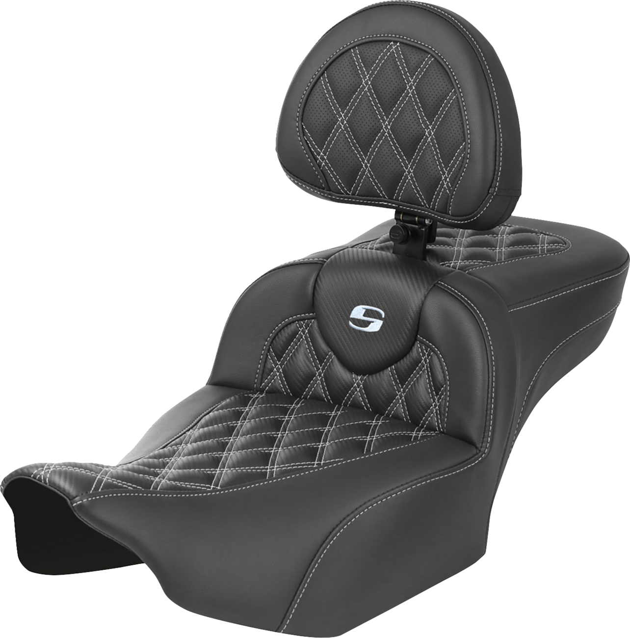 SADDLEMEN Roadsofa™ Extended Reach Seat with Backrest for FLTR/FLHX 2023-2024 – Silver Stitch, Lattice Style, Part #823-07-207B5