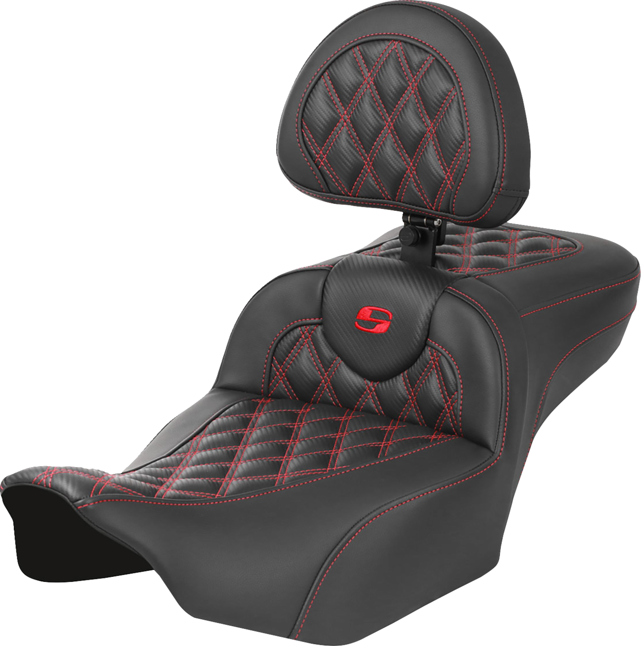 SADDLEMEN Roadsofa™ Extended Reach Seat with Backrest for FLTR/FLHX 2023-2024, Lattice Stitch, Red Stitch – Part 823-07-207B4