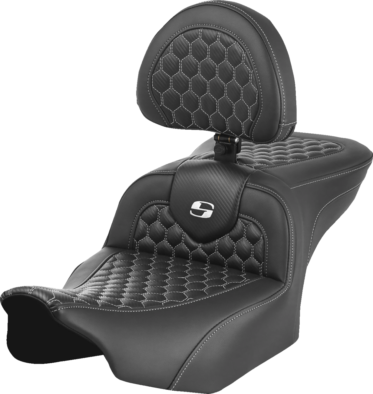 SADDLEMEN Roadsofa™ Seat with Backrest for FLTR/FLHX '23-'24 – Honeycomb Pattern with Saddlehyde Cover and SaddleGel™ Technology