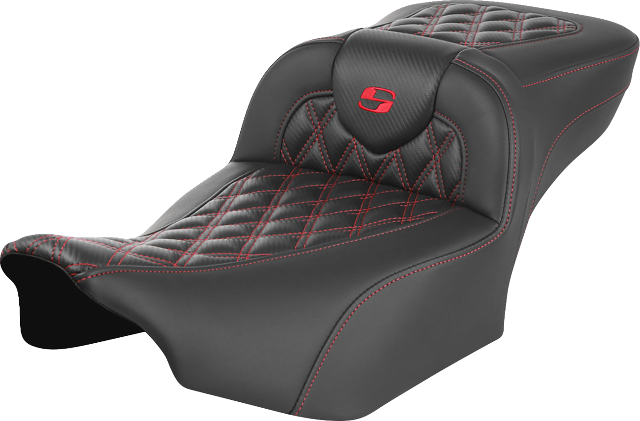 SADDLEMEN Roadsofa™ Extended Reach Seat for FLTR/FLHX 2023-2024 with Lattice Stitch and Red Stitch – Part Number 823-07-20704
