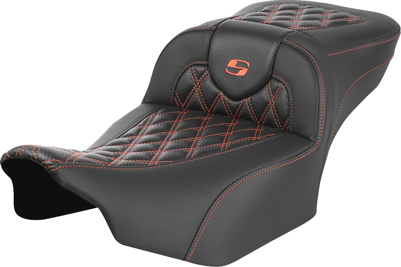 SADDLEMEN Roadsofa™ Extended Reach Seat with Lattice Stitch and Orange Stitch for FL/FX '23-'24 – Part 823-07-20703