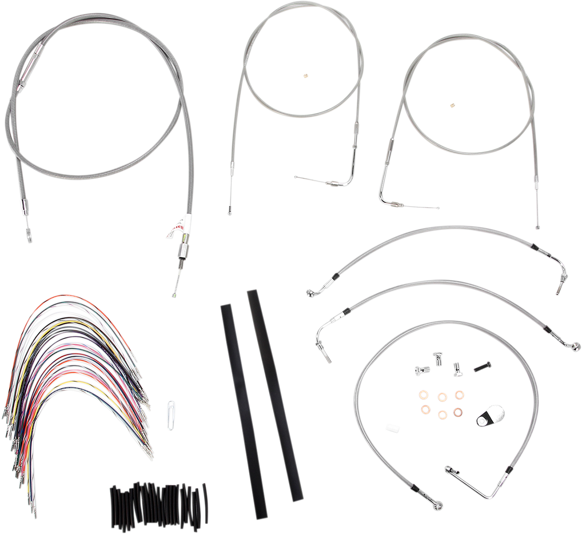 BURLY BRAND Complete Stainless Braided Handlebar Cable/Brake Line Kit - 14" Ape Hangers - '00-'06 Touring B30-1079