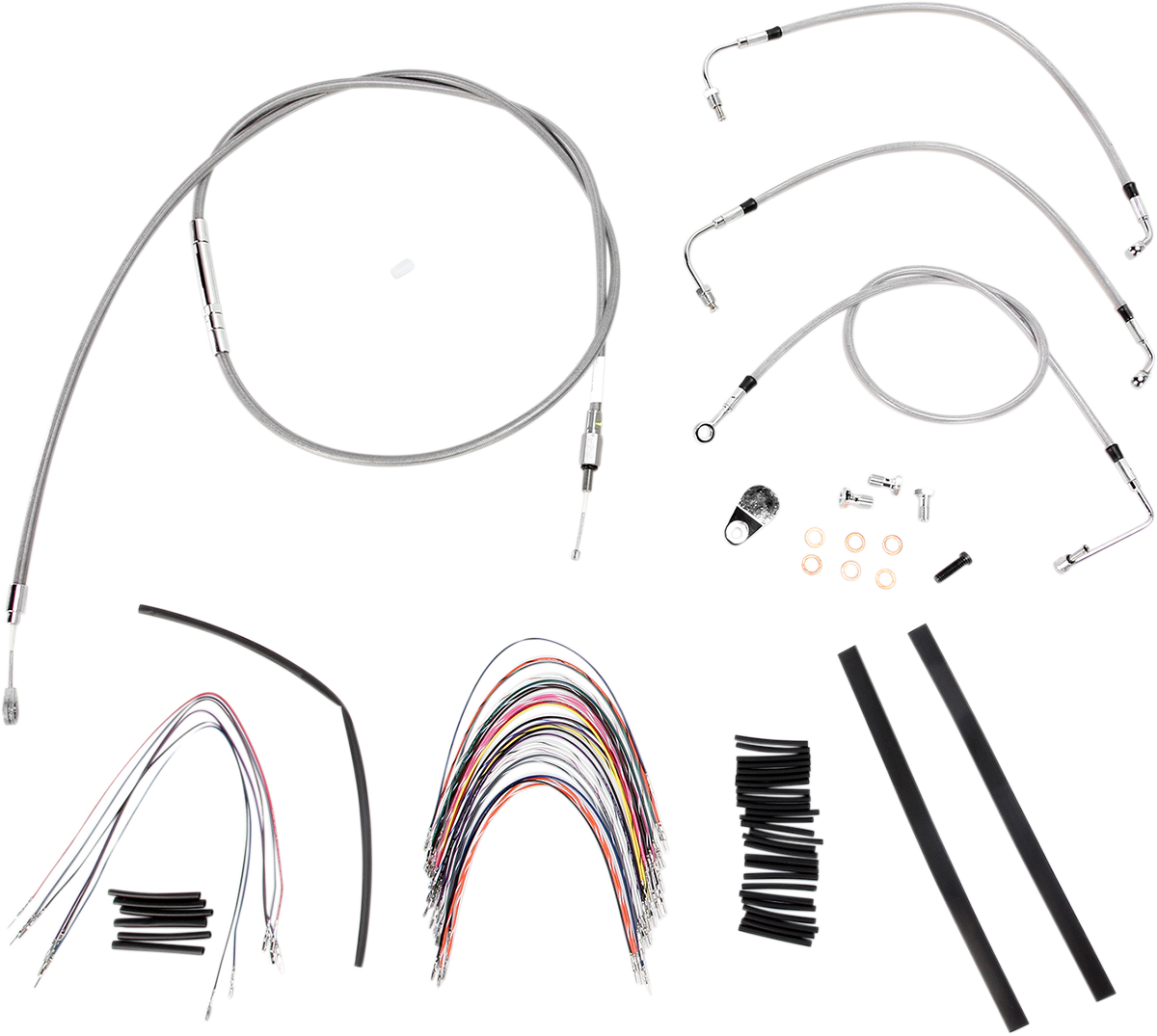BURLY BRAND Complete Stainless Braided Handlebar Cable/Brake Line Kit - 18" Ape Hangers - '08-'13 Touring B30-1093