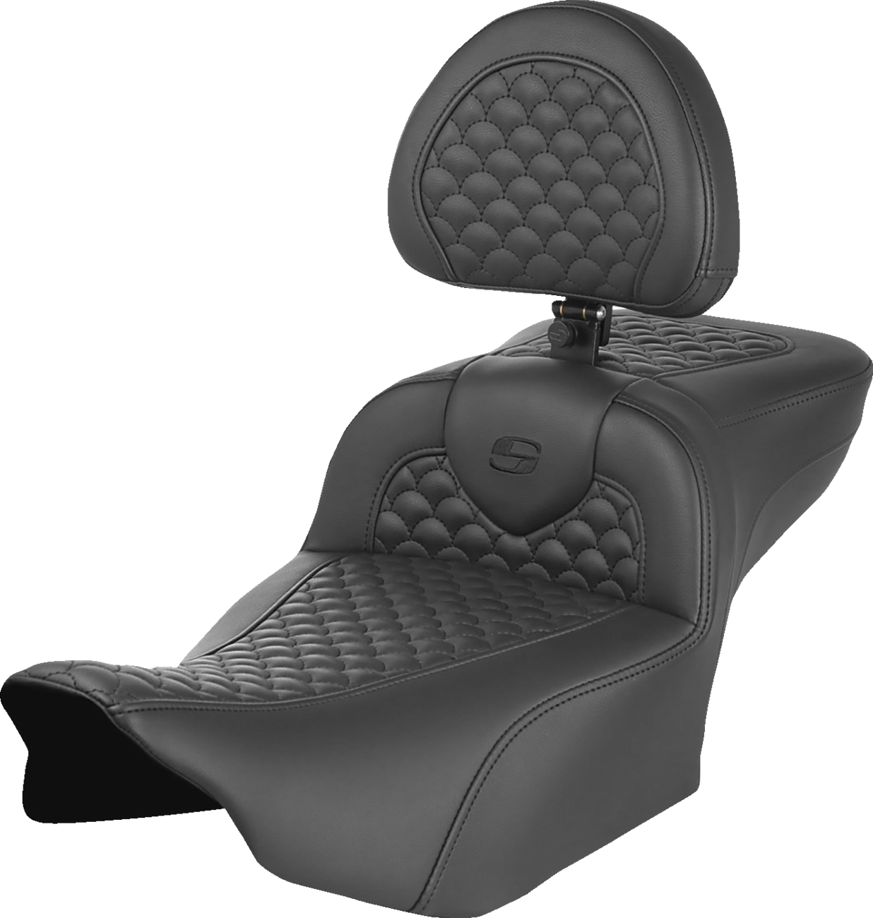 SADDLEMEN Roadsofa™ Seat with Backrest for FLTR/FLHX 2023-2025 – Extended Reach, Dragon Scale Stitch, Part 823-07-209B0