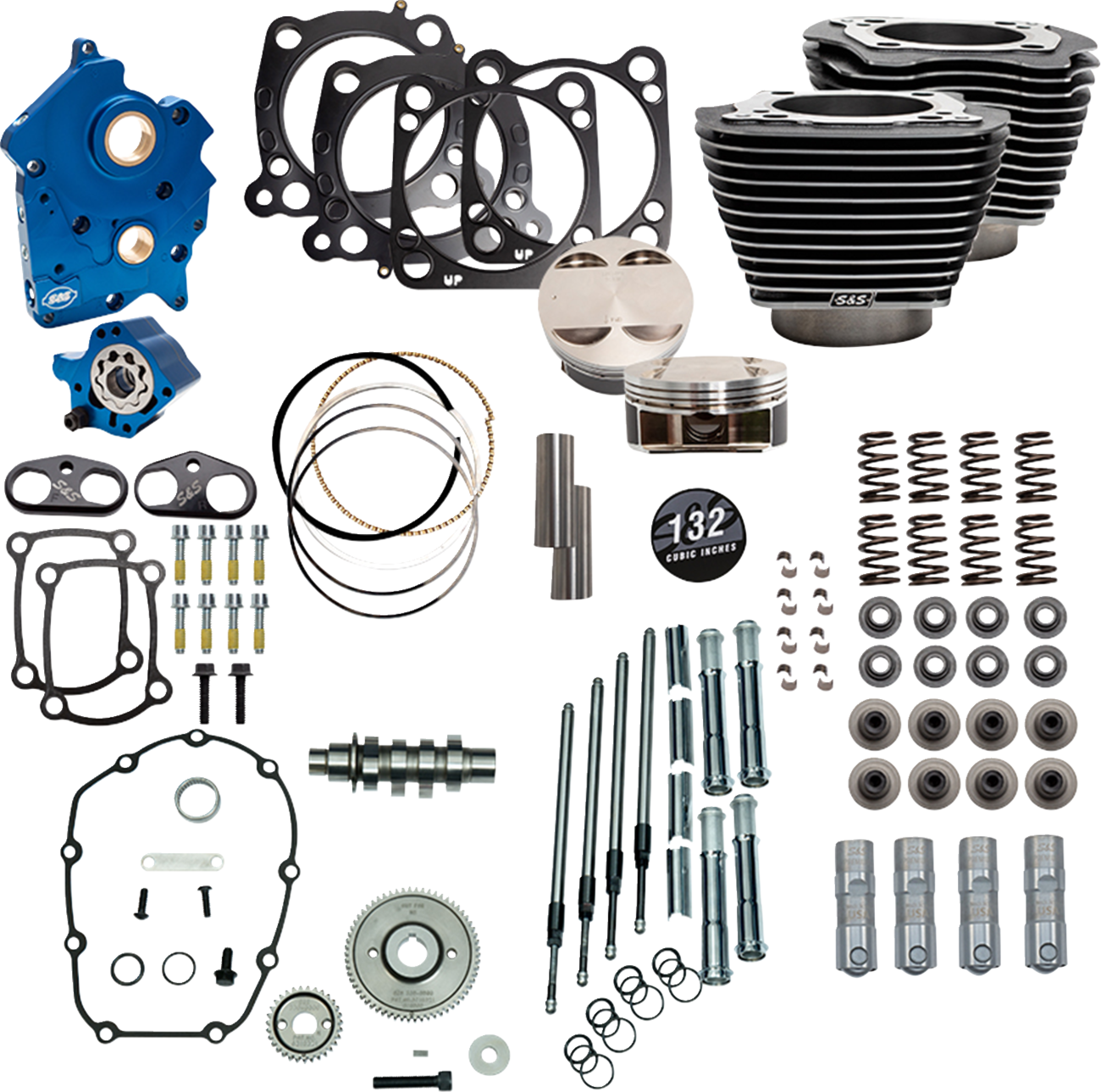 S&S CYCLE 132" Power Pack - 550 Gear Drive - Water Cooled - Black Granite w/Highlight Fins - 114"/117" M8 310-1236C