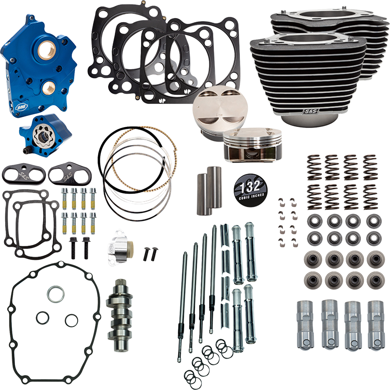 S&S CYCLE 132" Power Pack - 550 Chain Drive - Water Cooled - Wrinkle Black w/Highlight Fins - 114"/117" M8 310-1229C