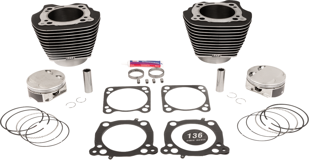 S&S CYCLE 136" Cylinder Kit with Wrinkle Black Finish and Highlighted Fins - Part 910-0848A