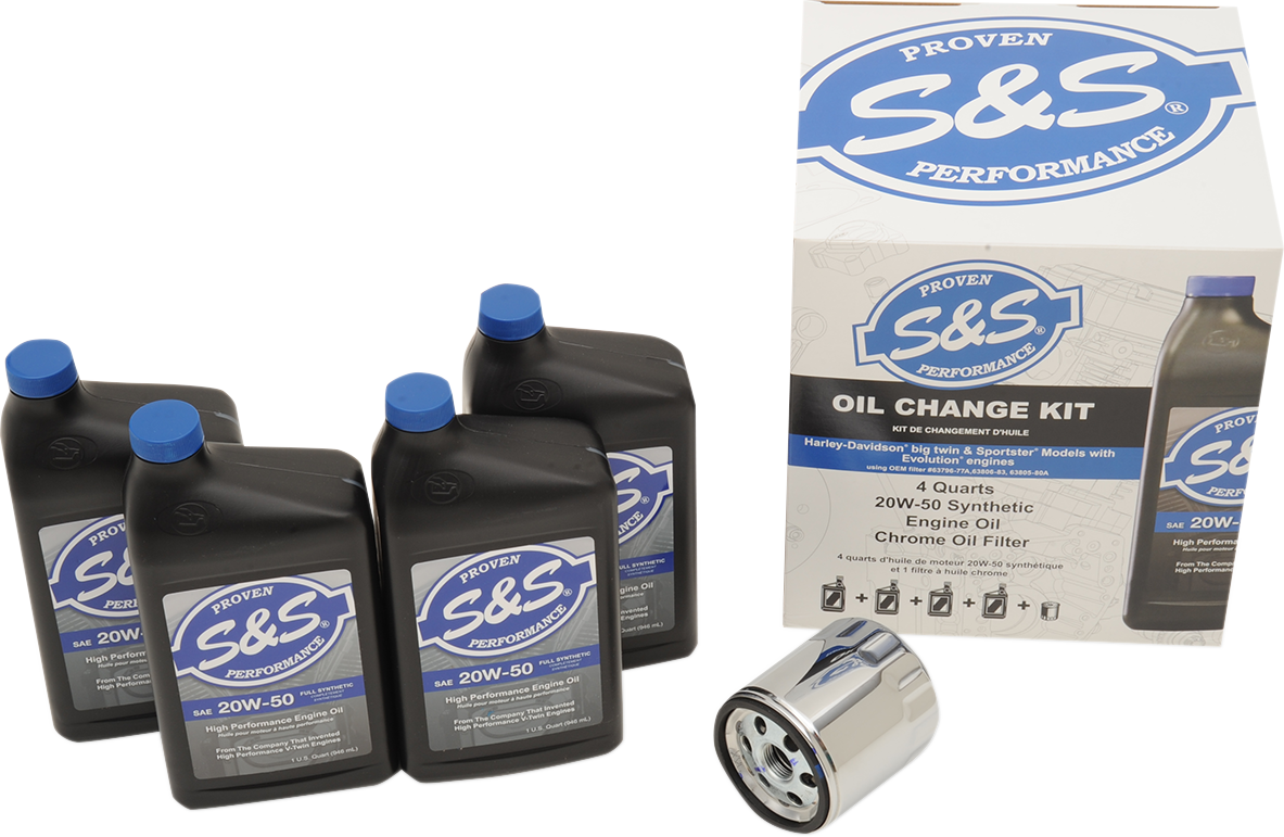 S&S CYCLE Oil Change Kit with Chrome Filter for Harley-Davidson Big Twin and Sportster 1984-2022 - 4 Quarts 218940