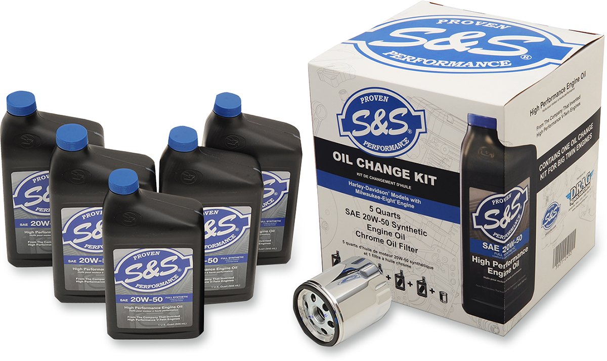 S&S CYCLE Oil Change Kit with Chrome Filter for M8 Engines - 5 Quarts