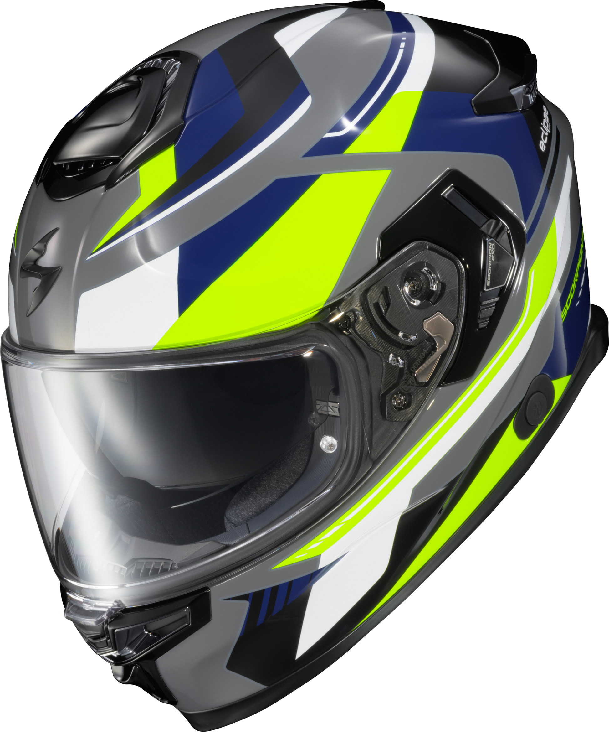 Scorpion EXO ECL-1126 Exo Eclipse Full Face Helmet in Lunar Grey, Hi Vis and Blue * Size XL