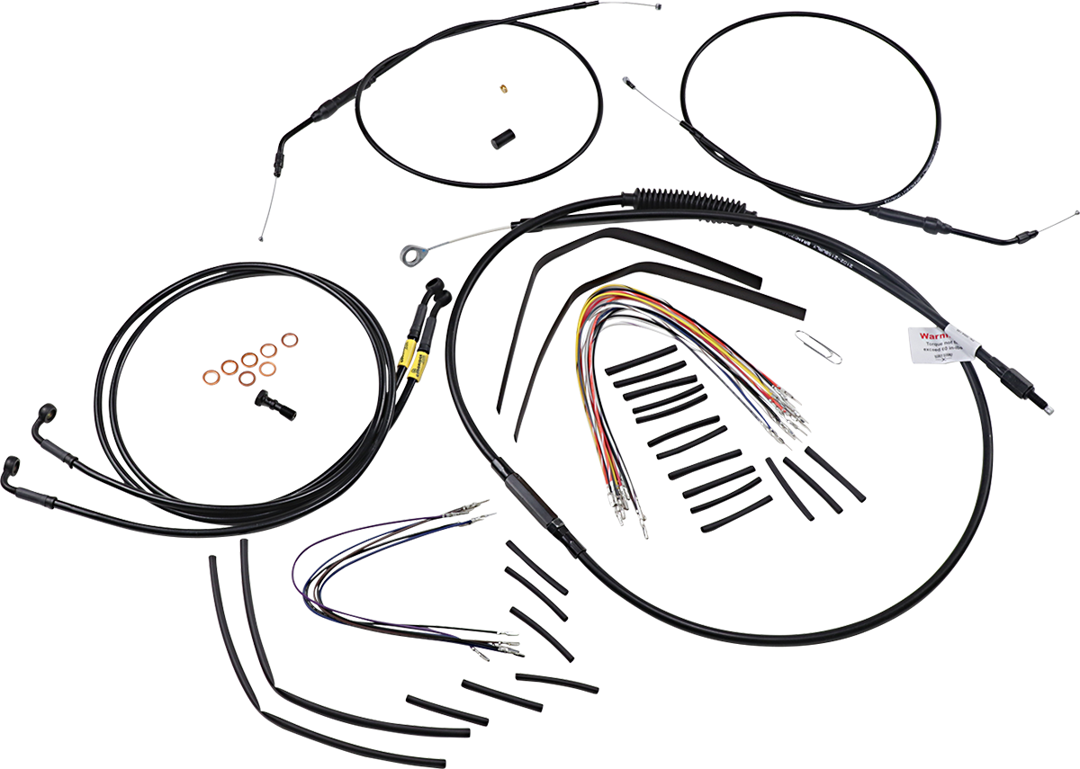 BURLY BRAND Complete Black Vinyl Handlebar Cable/Line Kit for Ape Hangers - 12" - '08-'11 FXDF B30-1197