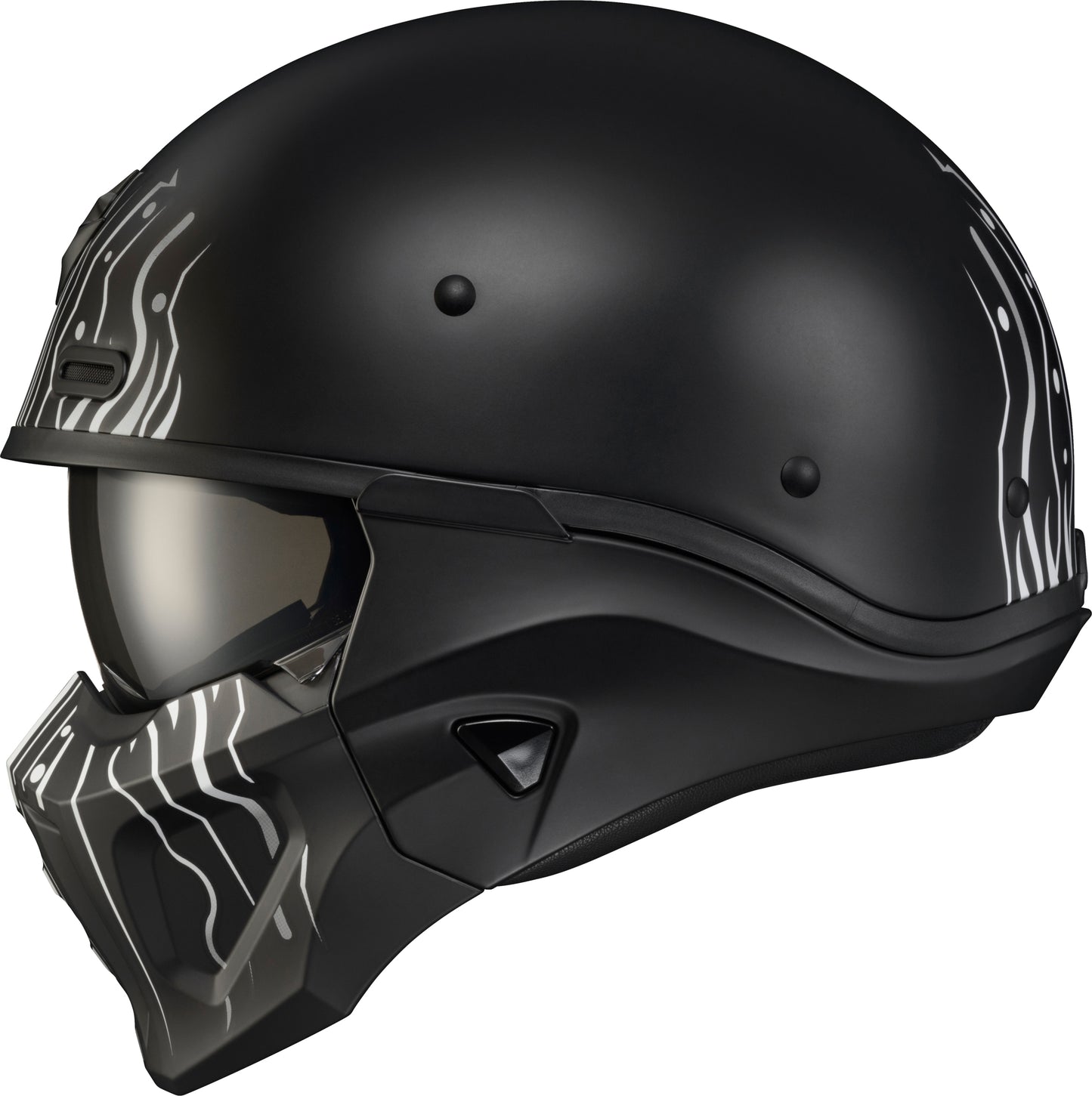 Scorpion EXO Covert X Open Face Helmet Tribe Matte Black/White Medium (Part #COX-2004)