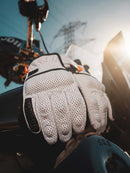 ODIN D3O HEAVY HITTERS MOTORCYCLE GLOVES - WHITE/BLACK PERFORATED