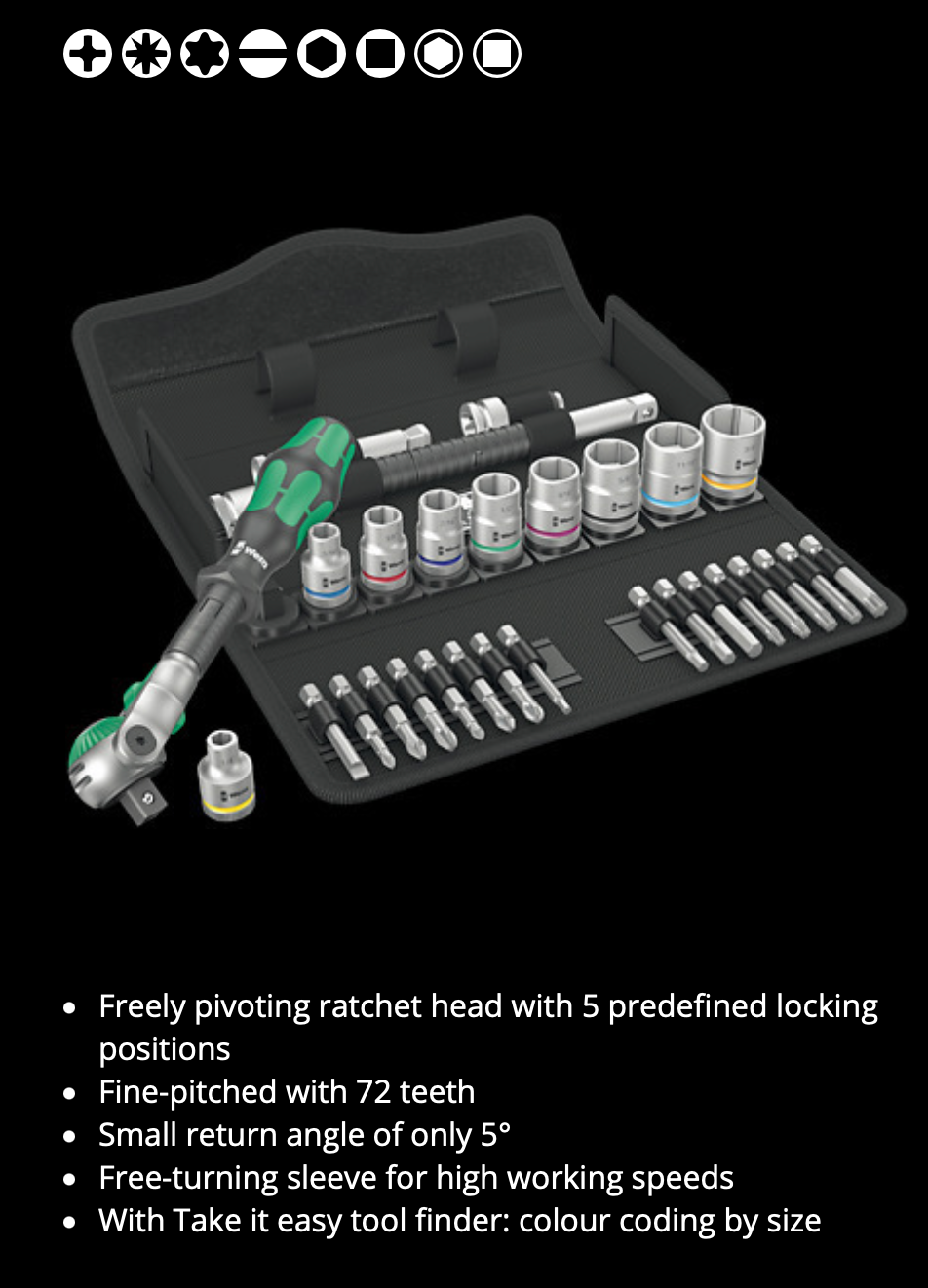 WERA 8100 SB 9 Zyklop Speed Ratchet Set, 3/8" drive, imperial, 29 pieces