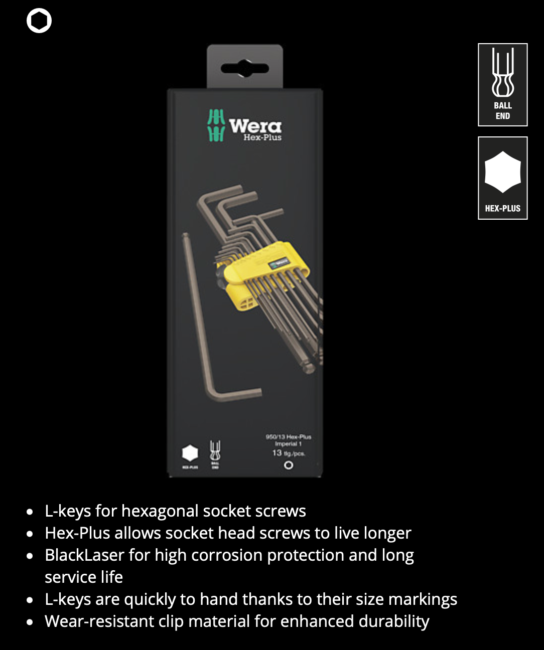 WERA 950/13 Hex-Plus Imperial 1 SB L-key set, imperial, BlackLaser, 13 pieces
