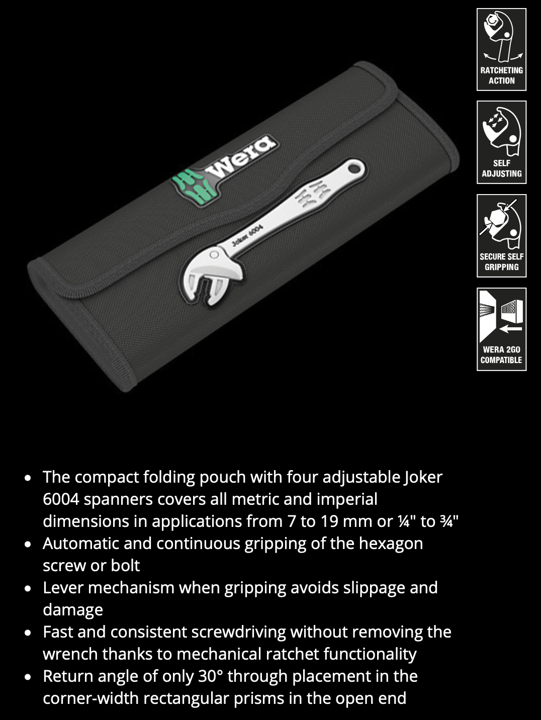 WERA 6004 JOKER 4 SET 1 SELF-SETTING SPANNER SET, 4 PIECES