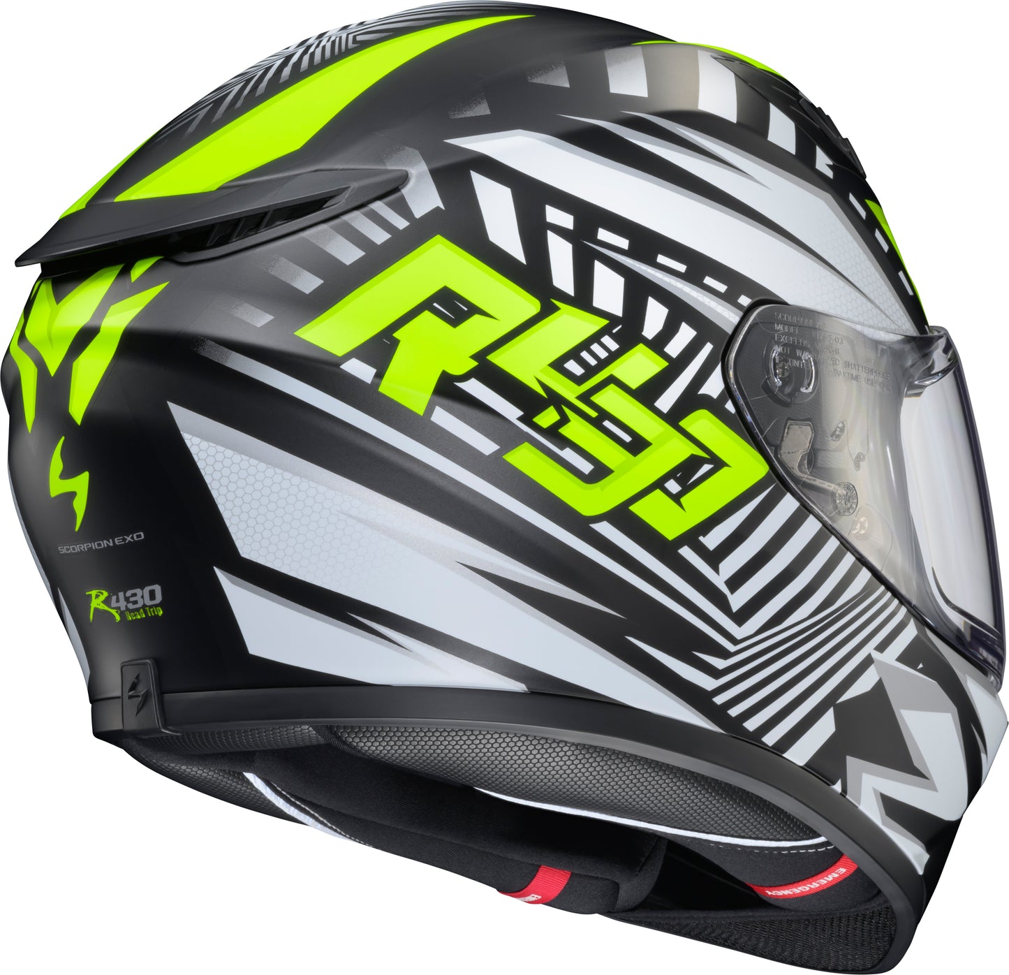 Scorpion EXO Exo R430 Full Face Helmet Head Trip Hi Viz 2X - Lightweight, DOT & SNELL Approved Motorcycle Helmet