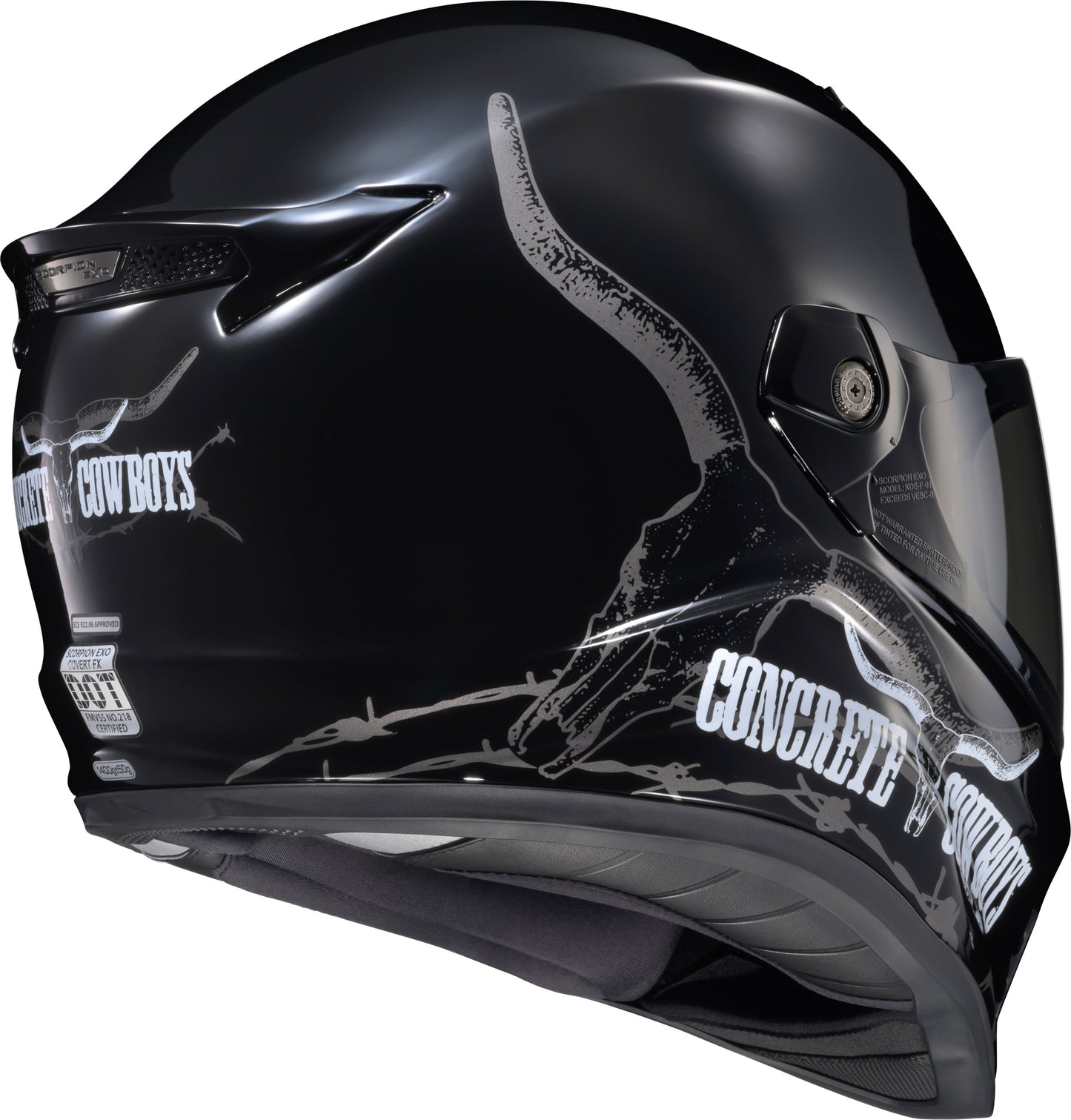 SCORPION EXO Covert FX Full Face Motorcycle Helmet Concrete Cowboys Gloss Black XL